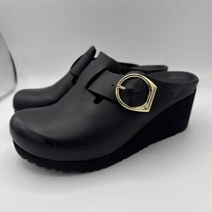 Birkenstock Papillio Fanny Clog Size 36 US 6 Black Leather Excellent Condition